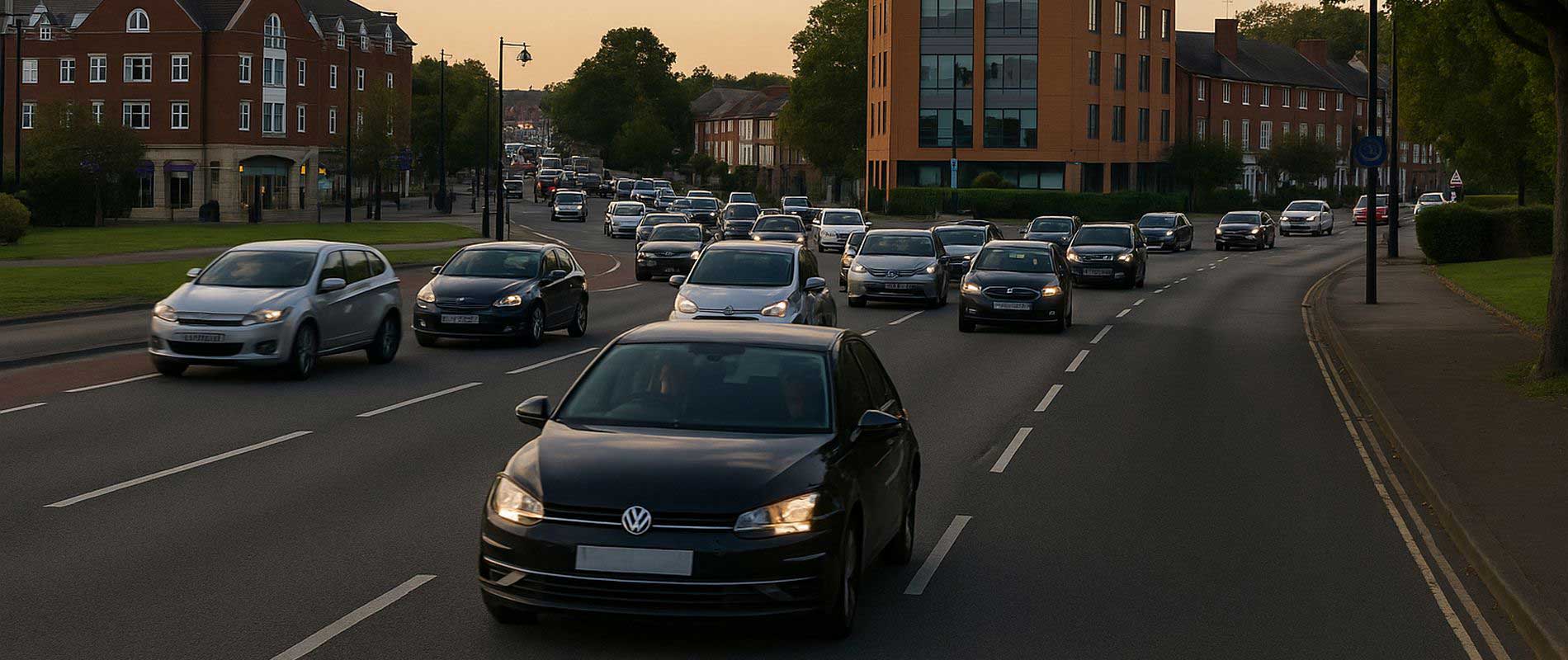 Traffic moving steadily along a main road in basingstoke