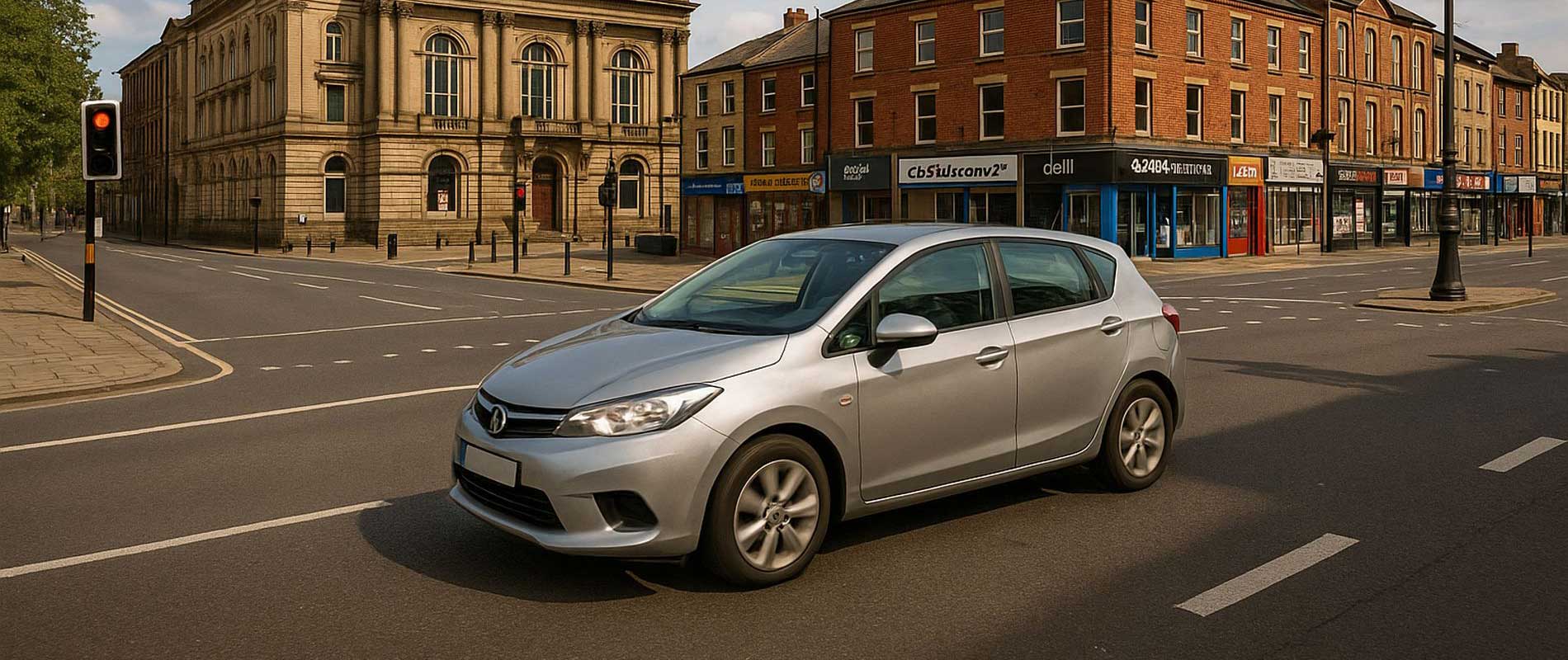 Cars passing through a quiet residential area of blackburn