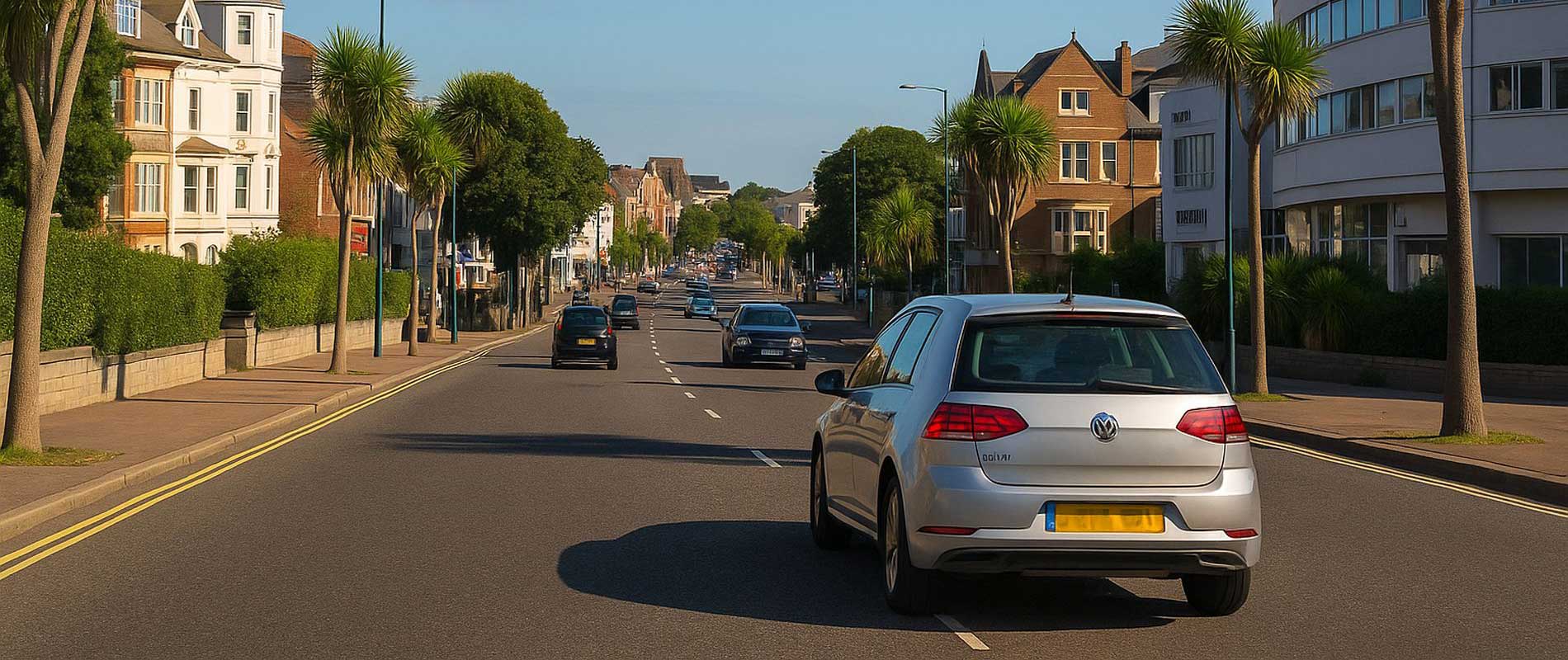 Cars pulling away from a junction in bournemouth