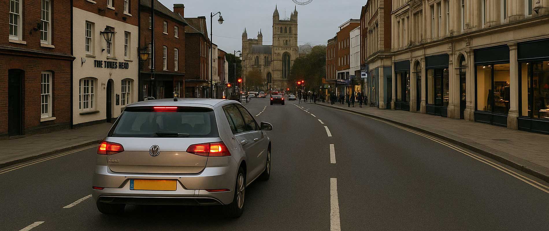 Vehicles reflecting the sunshine in exeter