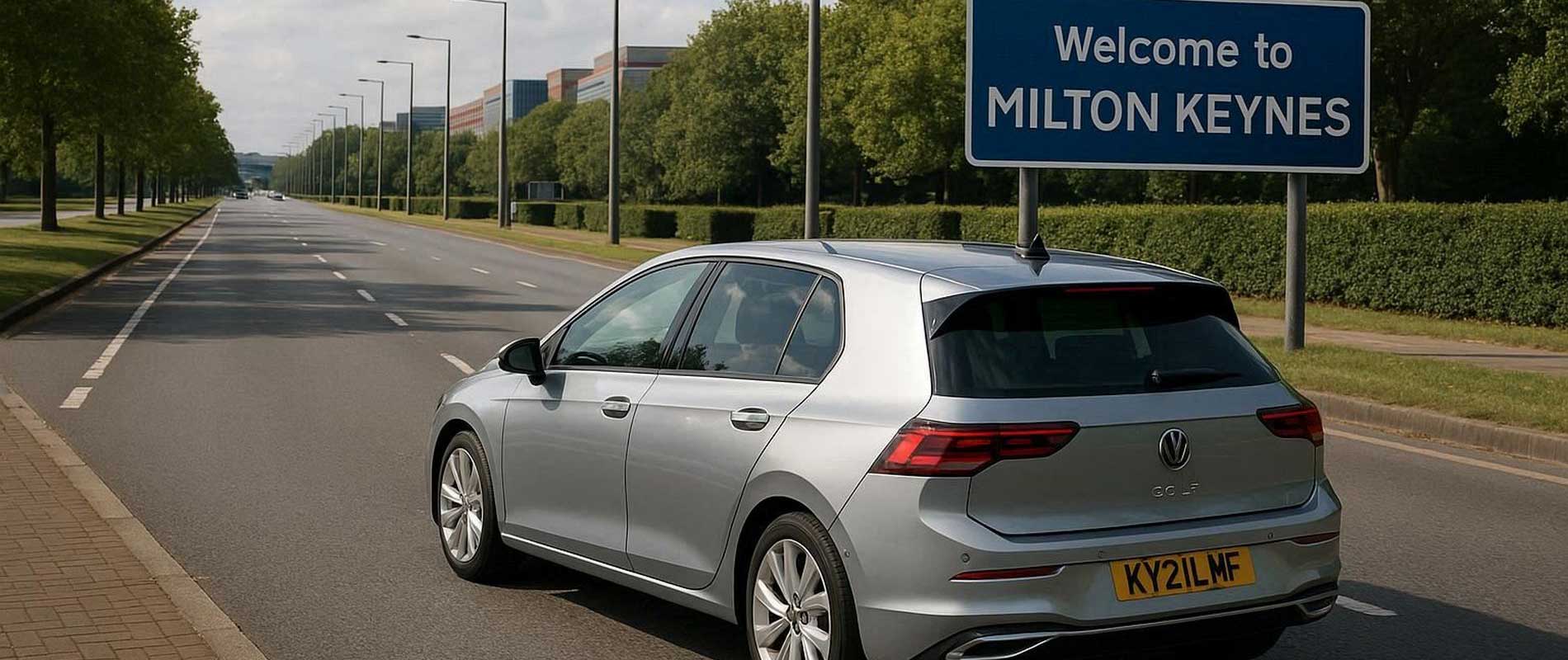 Cars parked neatly along a kerb in milton keynes
