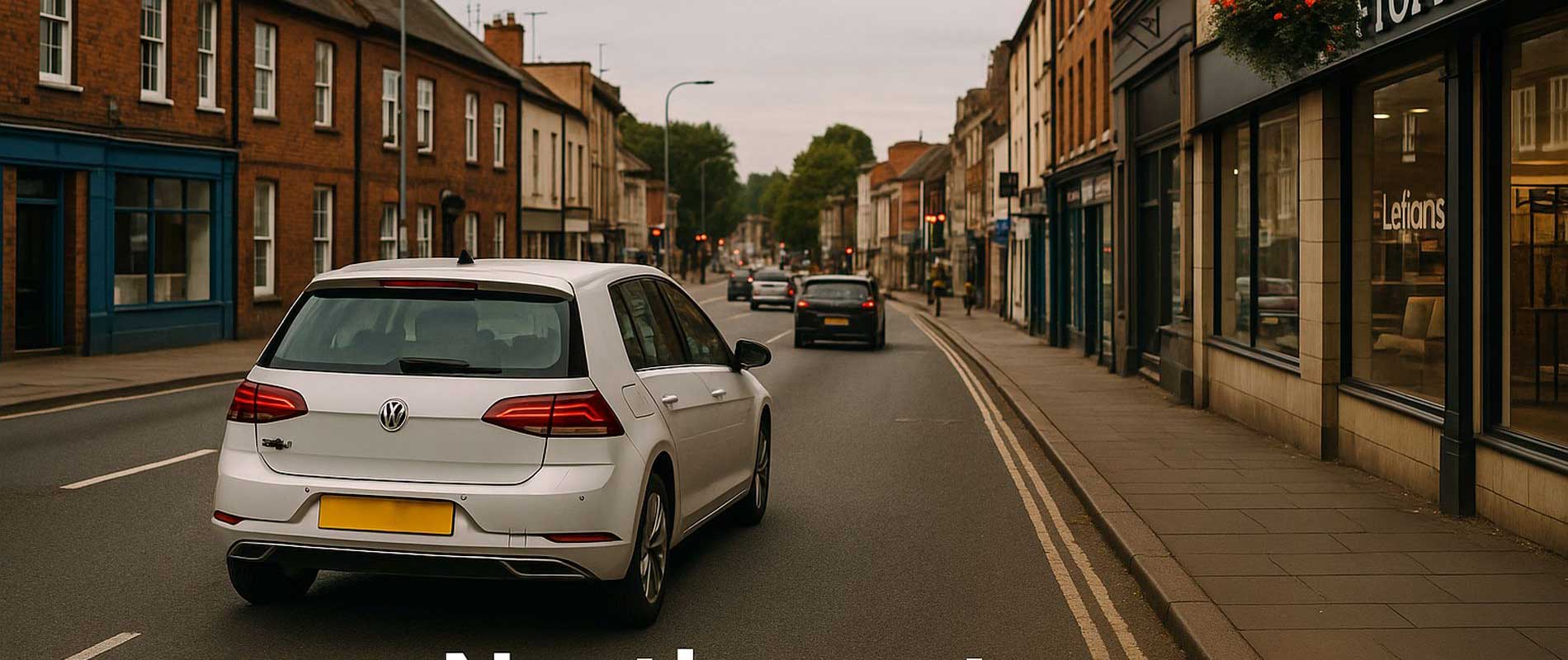 Cars leaving a supermarket car park in northampton