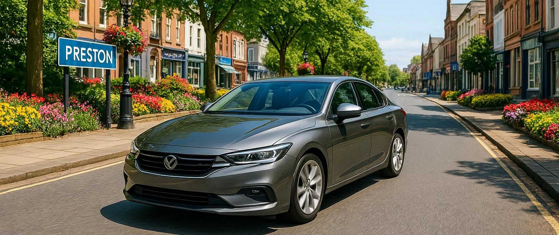 A delivery van and cars in steady traffic in preston