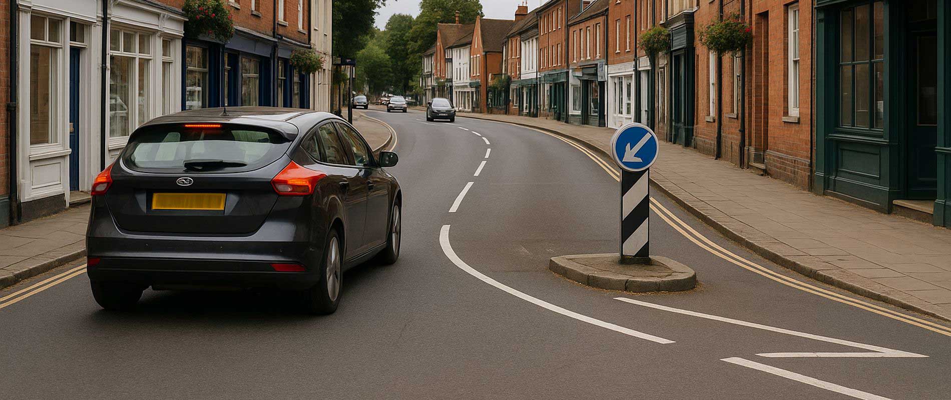 Cars merging into a single lane in wokingham