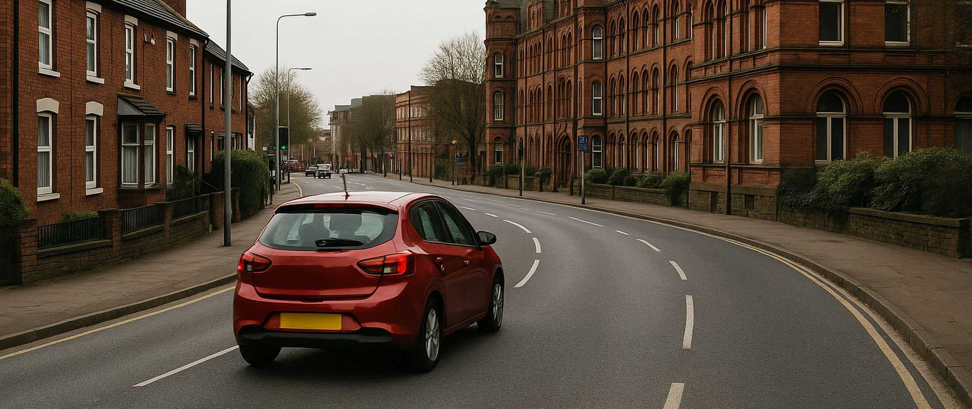A silver car waiting to turn right in wolverhampton