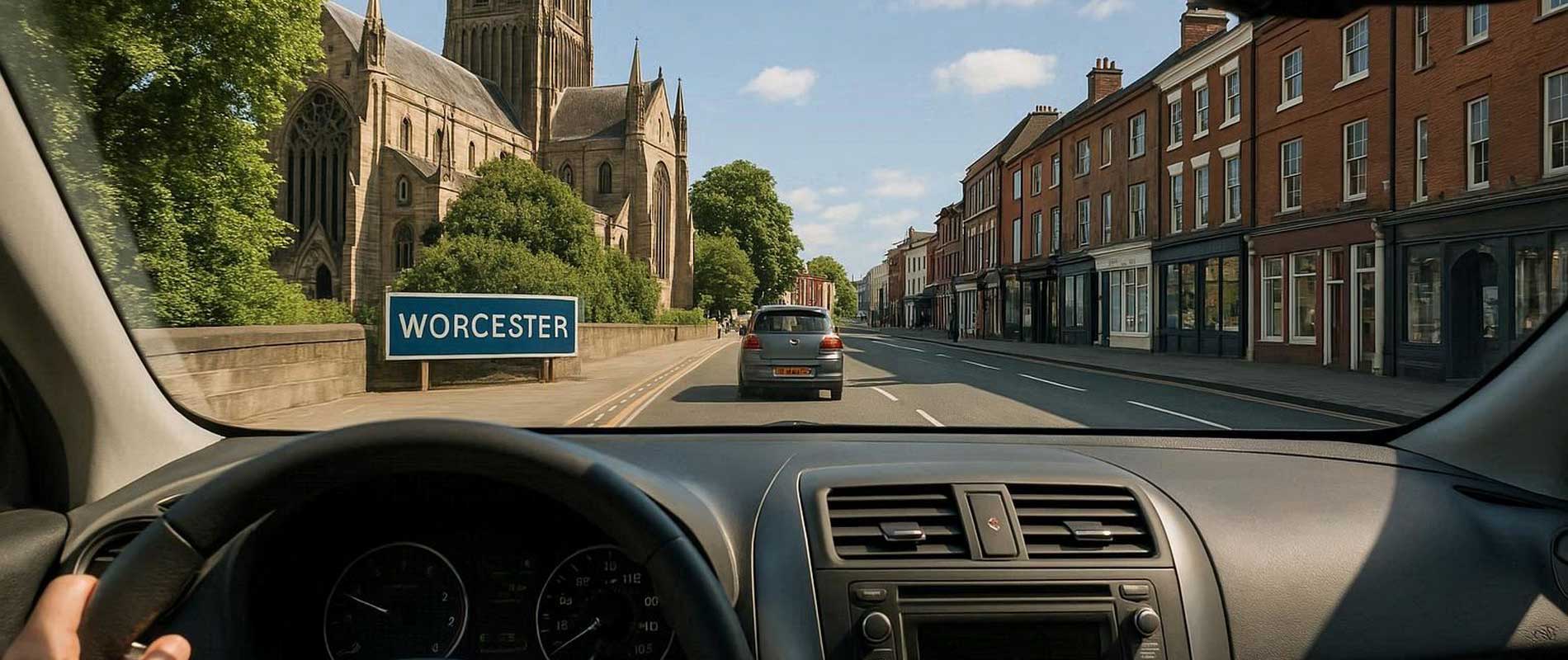 Vehicles slowing down for a bend in worcester